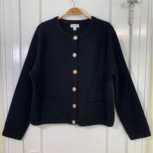 Heavy Knit Lady Jacket Black with Gold Crest Buttons Workwear Interview / Size L